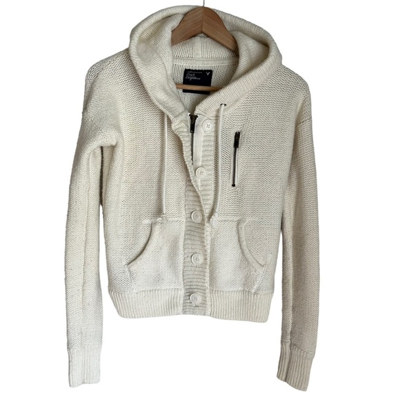 American Eagle Womens Ivory Wool Blend Knitted Hoodie Sweater Size S - Picture 1 of 9